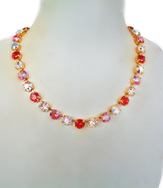 LOVE DELUXE crystal  tennis necklace clear crystal,rose peach ,yellow gold