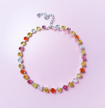 LEMON SUNDAE Austrian crystal  tennis necklace, multicolour ,rhodium silver plated