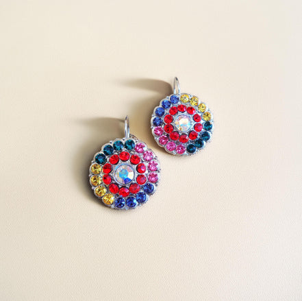 HARPER Large crystal floral design drop earrings,multicolour,rhodium silver