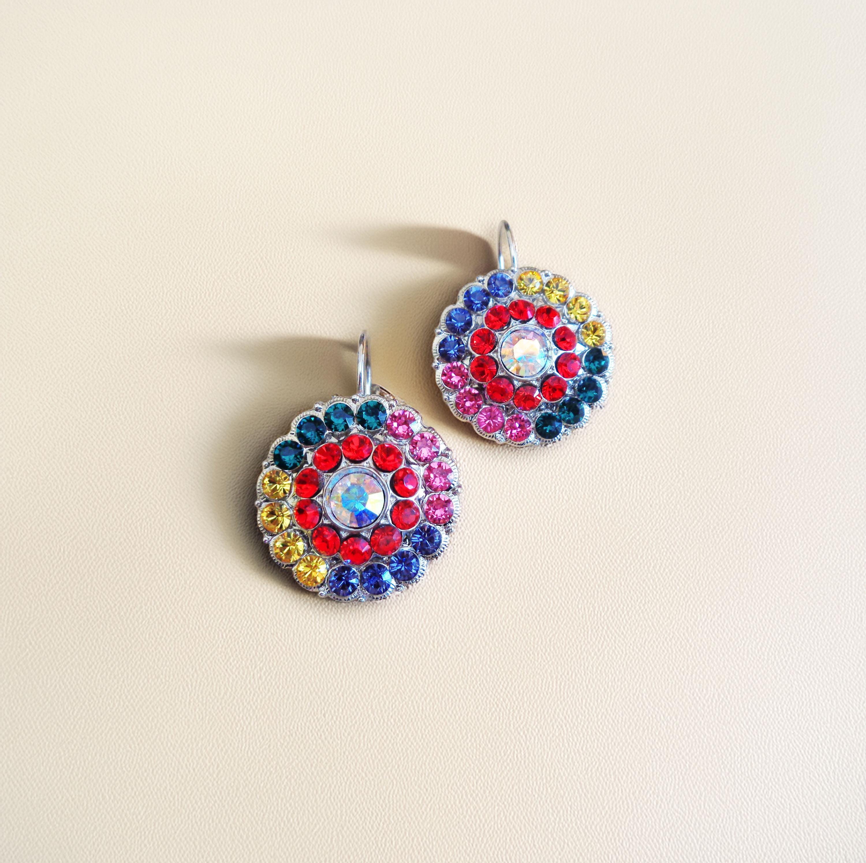 HARPER Large crystal floral design drop earrings,multicolour,rhodium silver