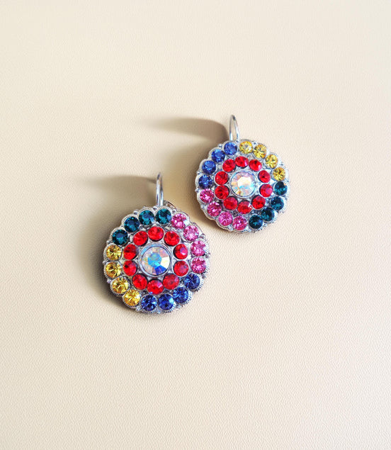 HARPER Large crystal floral design drop earrings,multicolour,rhodium silver