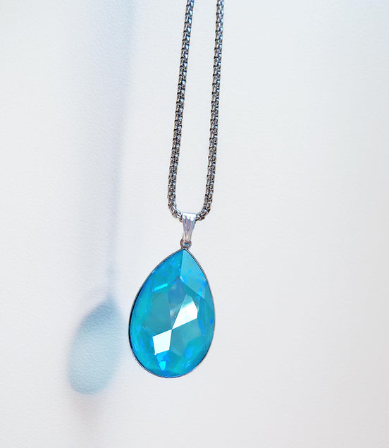 Large  crystal  pear  pendant necklace laguna Delite,stainless steel chain