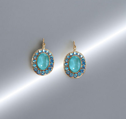 ELLERY  Crystal  large oval drop earrings mint green gold plated
