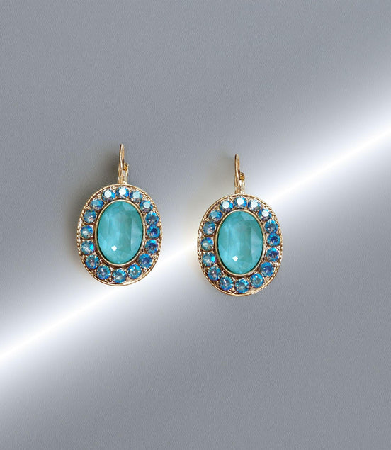 ELLERY  Crystal  large oval drop earrings mint green gold plated