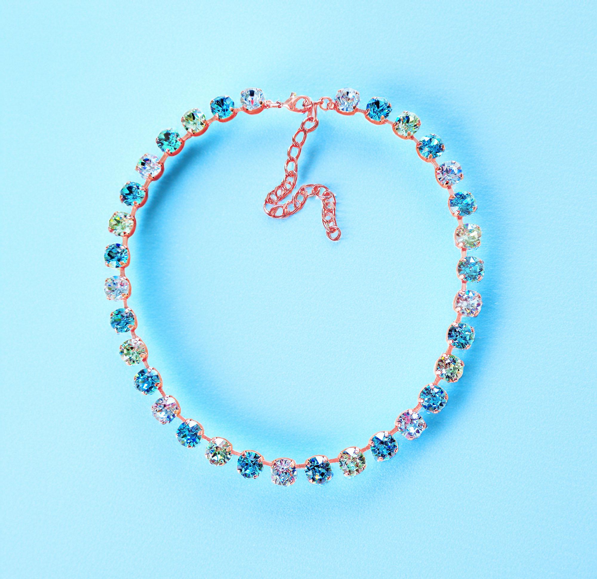 POOL PARTY crystal necklace alight blue,green,rose gold
