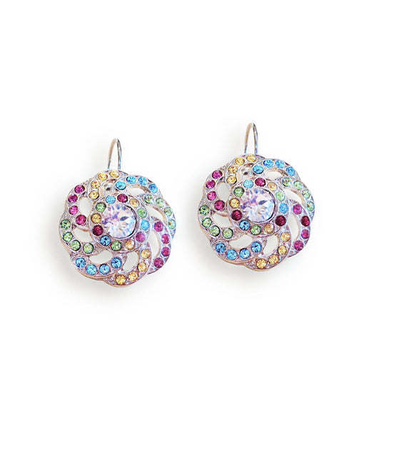 LULU crystal swirl design drop earrings,multicolour,rhodium silver
