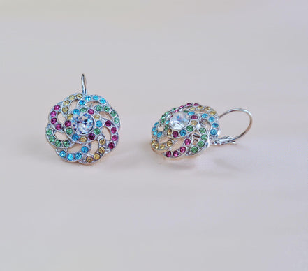LULU crystal swirl design drop earrings,multicolour,rhodium silver