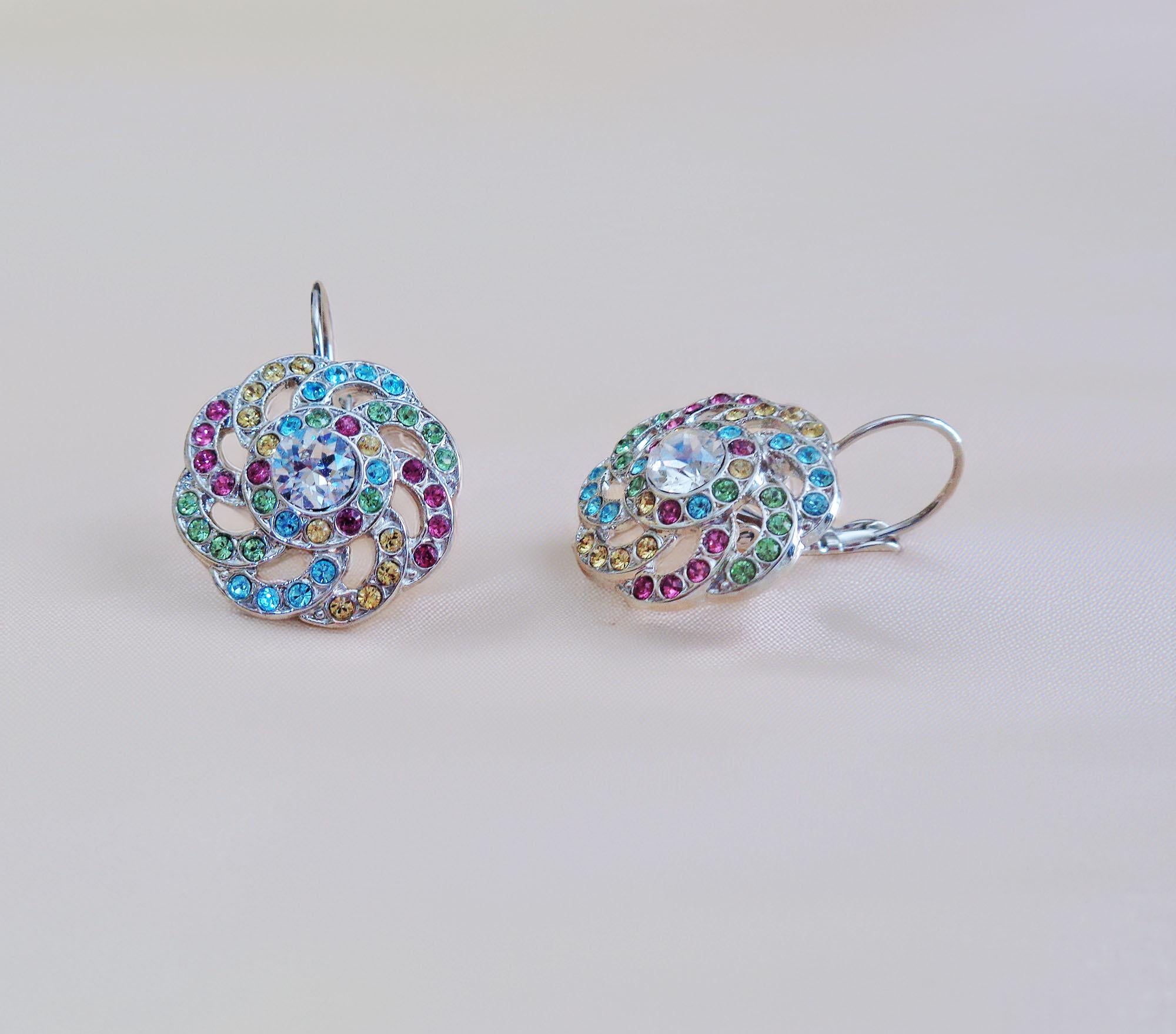 LULU crystal swirl design drop earrings,multicolour,rhodium silver