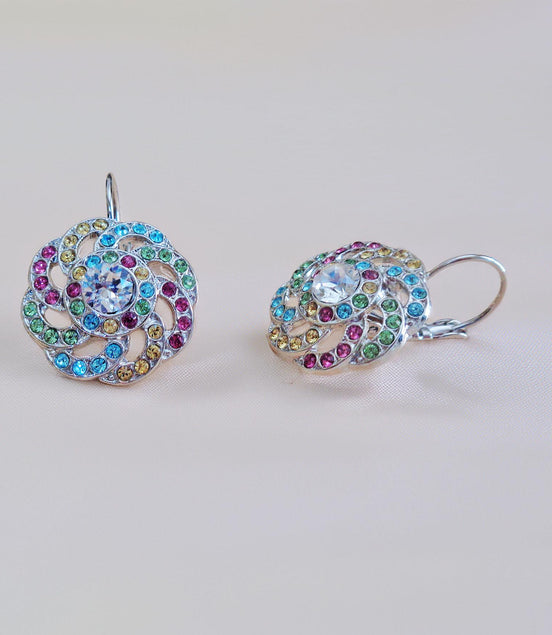 LULU crystal swirl design drop earrings,multicolour,rhodium silver