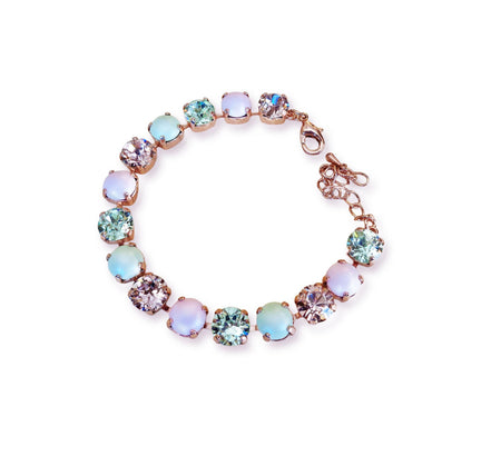 Crystal tennis bracelet ,pastel green and pink,rose gold plated