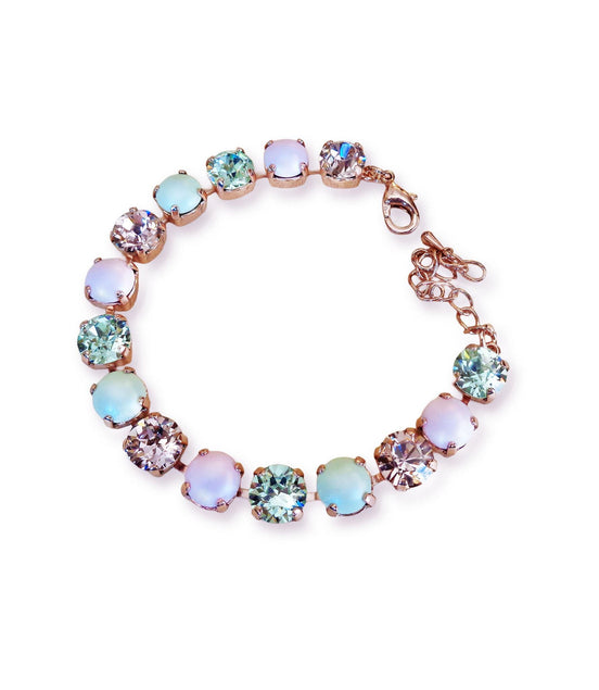 Crystal tennis bracelet ,pastel green and pink,rose gold plated
