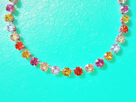 LEMON SUNDAE Austrian crystal  tennis necklace, multicolour ,rhodium silver plated