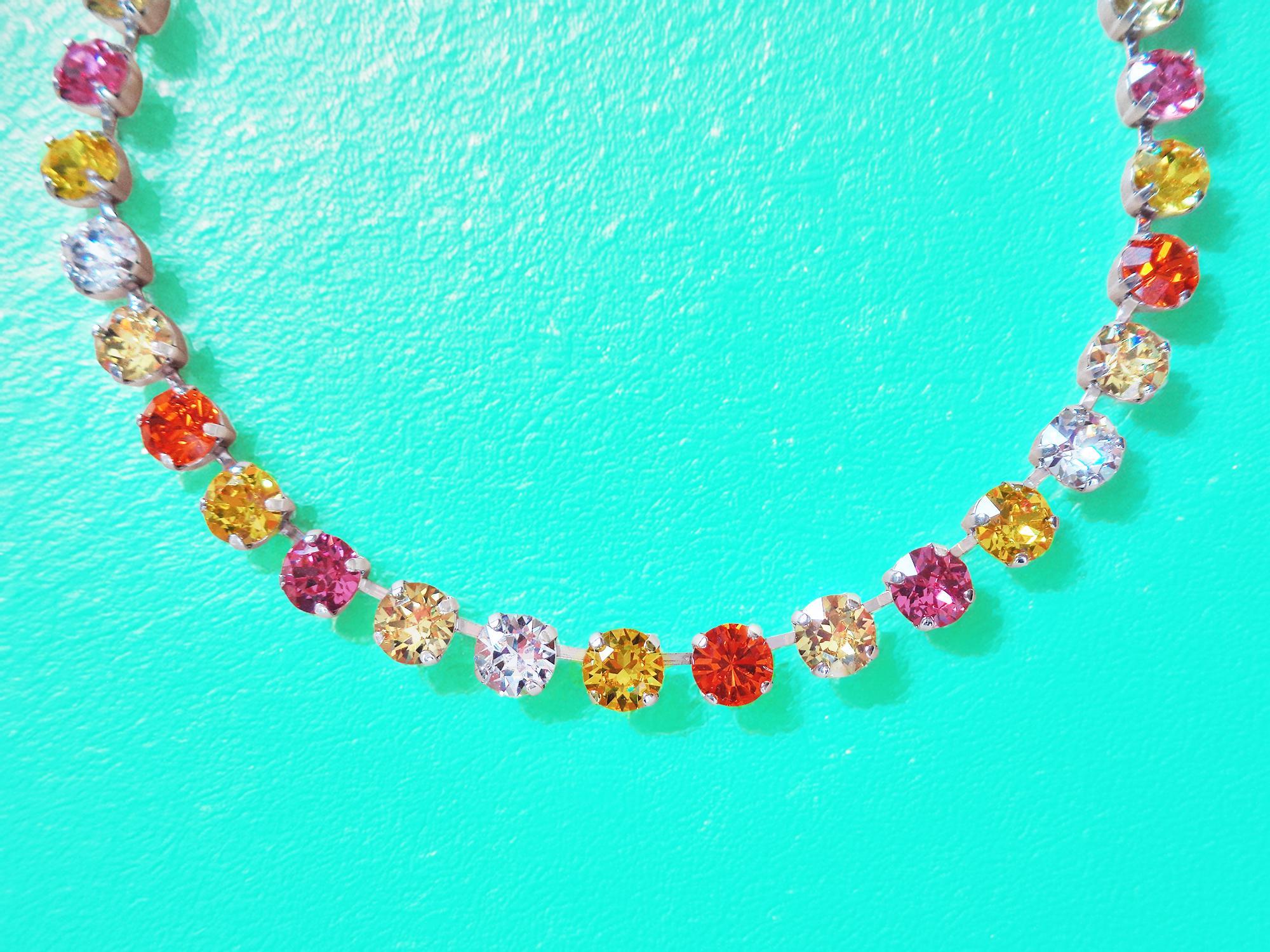 LEMON SUNDAE Austrian crystal  tennis necklace, multicolour ,rhodium silver plated