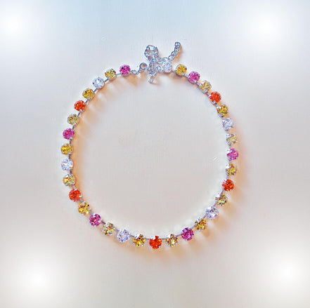 LEMON SUNDAE Austrian crystal  tennis necklace, multicolour ,rhodium silver plated