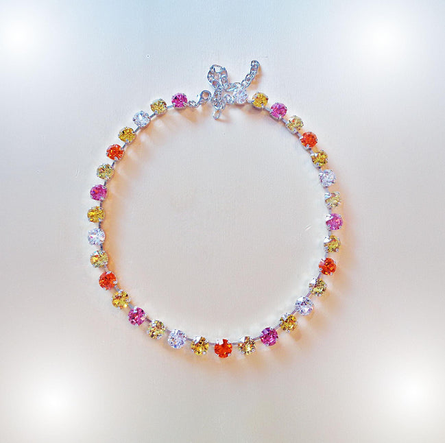 LEMON SUNDAE Austrian crystal  tennis necklace, multicolour ,rhodium silver plated