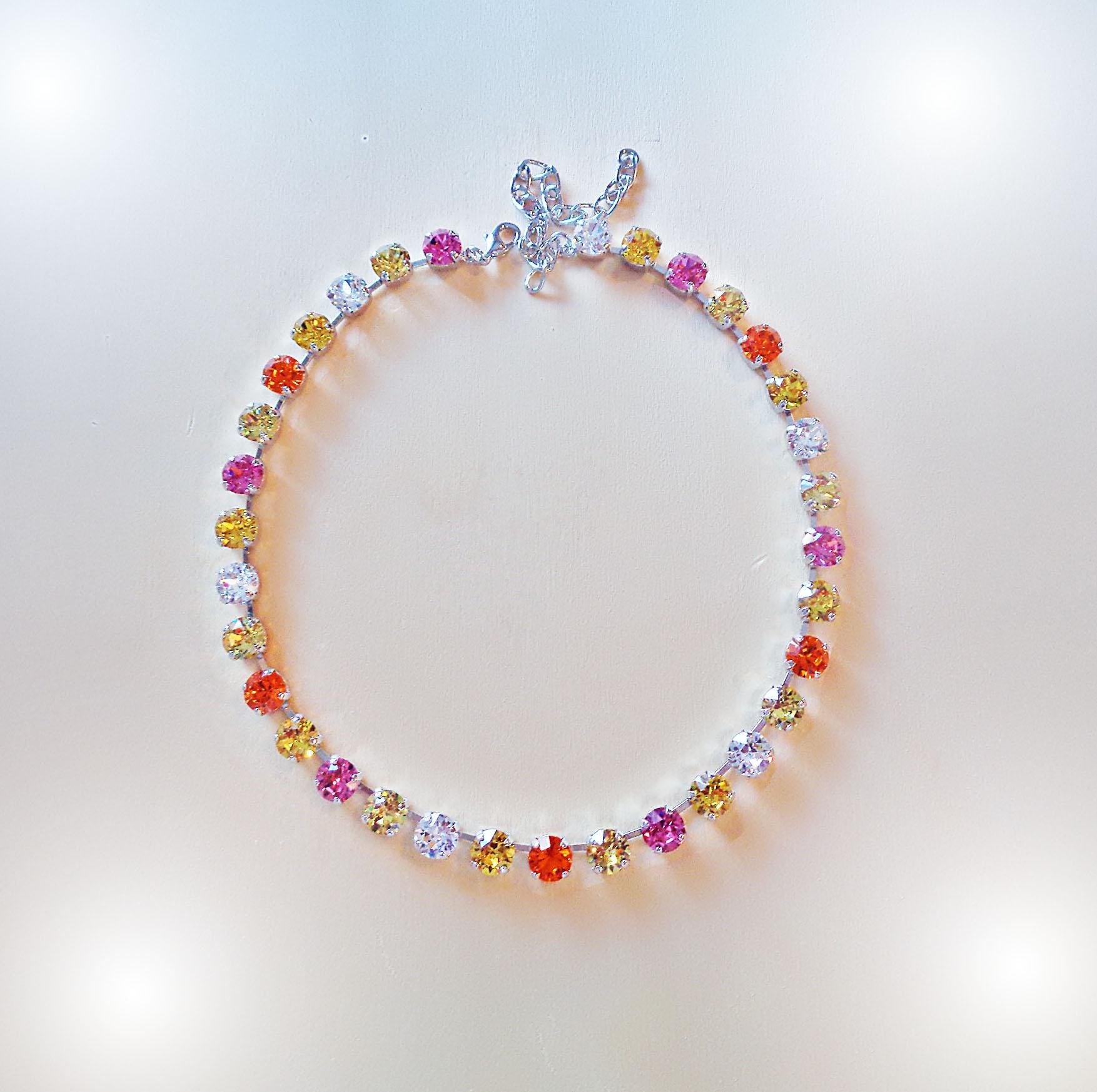 LEMON SUNDAE Austrian crystal  tennis necklace, multicolour ,rhodium silver plated