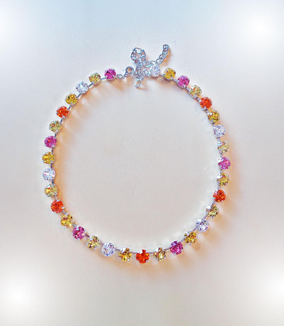 LEMON SUNDAE Austrian crystal  tennis necklace, multicolour ,rhodium silver plated