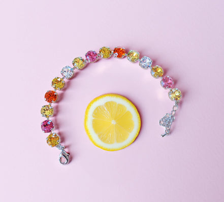 LEMON SUNDAE Austrian crystal tennis bracelet multicolour,rhodium silver