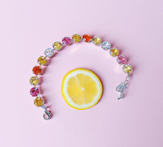 LEMON SUNDAE Austrian crystal tennis bracelet multicolour,rhodium silver