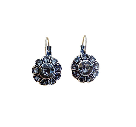 CALLISTA crystal floral drop earrings,black,antique silver