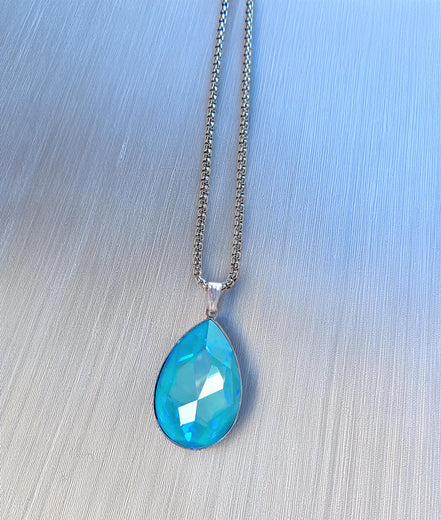 Large  crystal  pear  pendant necklace laguna Delite,stainless steel chain