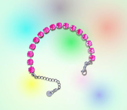 Austrian crystal  tennis bracelet electric pink,rhodium silver
