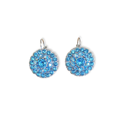 LUCILLE Large crystal floral design drop earrings light turquoise,rhodium silver