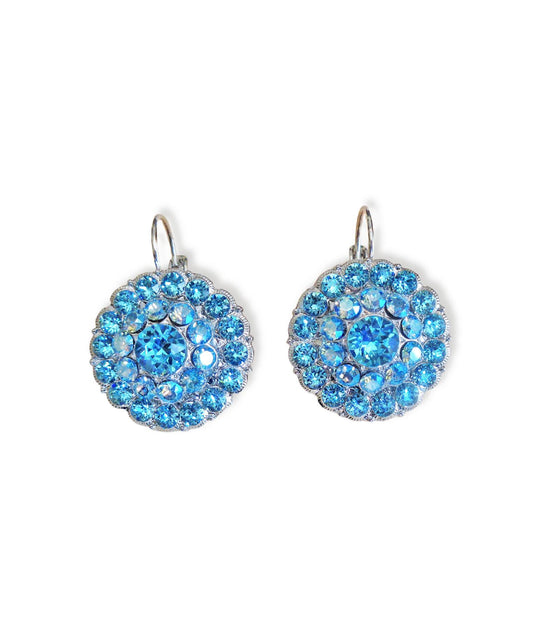 LUCILLE Large crystal floral design drop earrings light turquoise,rhodium silver