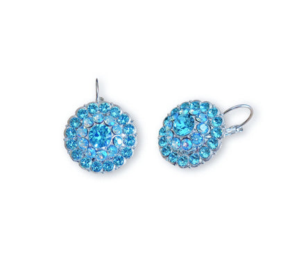 LUCILLE Large crystal floral design drop earrings light turquoise,rhodium silver
