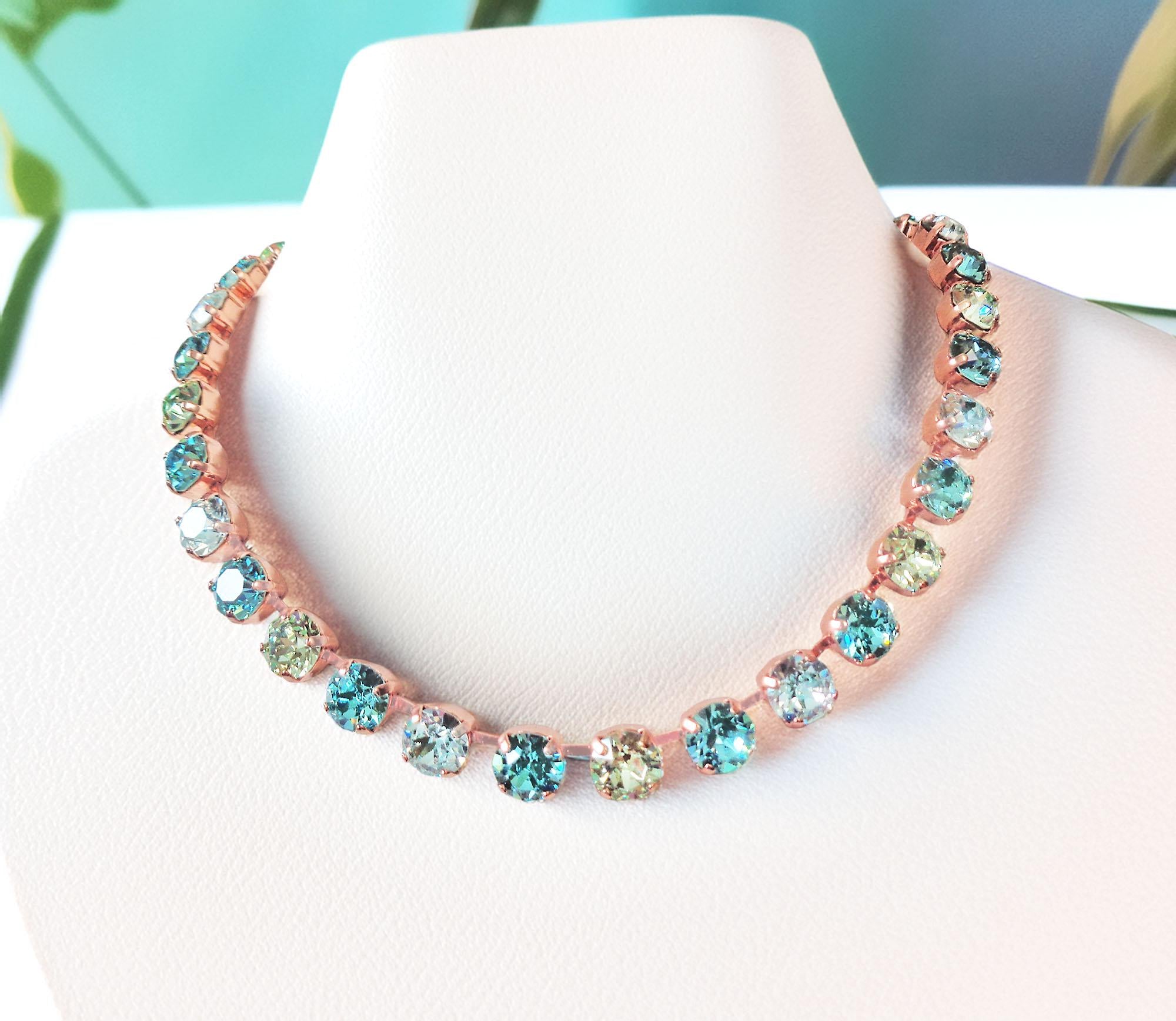 POOL PARTY crystal necklace alight blue,green,rose gold