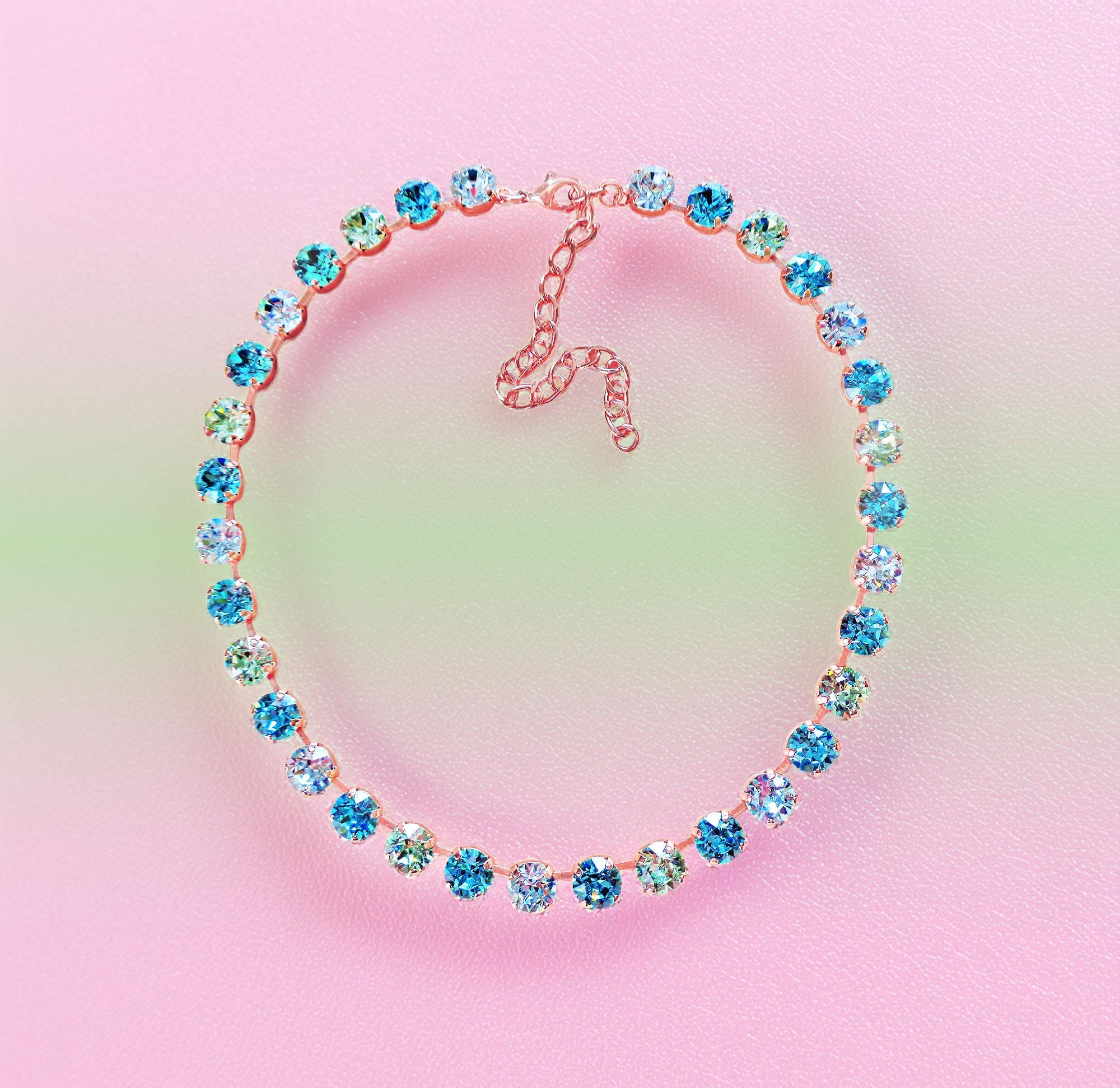 POOL PARTY crystal necklace alight blue,green,rose gold