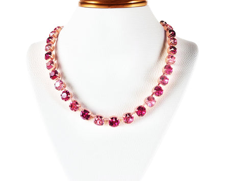 EVERETTE crystal tennis necklace pink and fuchsia  ,rose gold