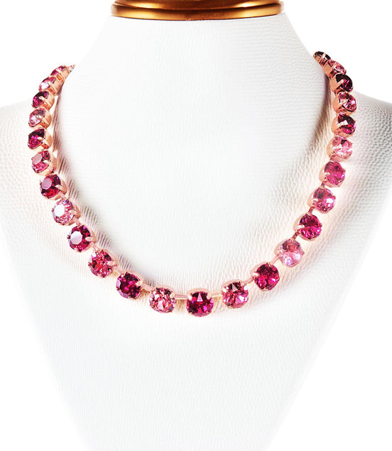 EVERETTE crystal tennis necklace pink and fuchsia  ,rose gold
