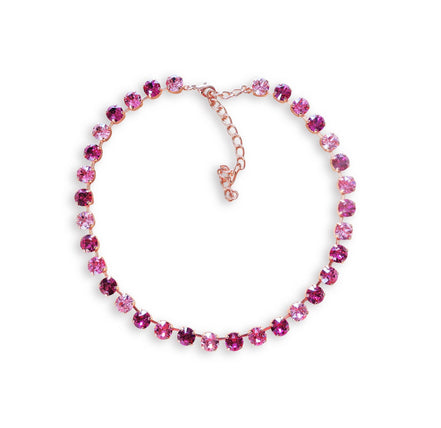 EVERETTE crystal tennis necklace pink and fuchsia  ,rose gold