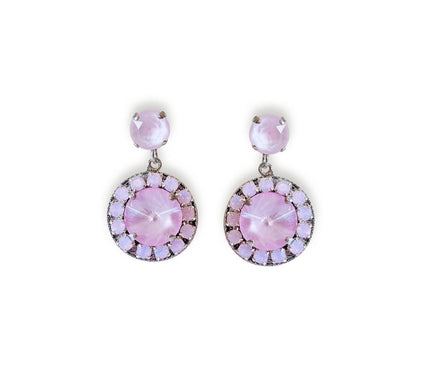 Crystal stud and drop halo earrings,soft,pink opal