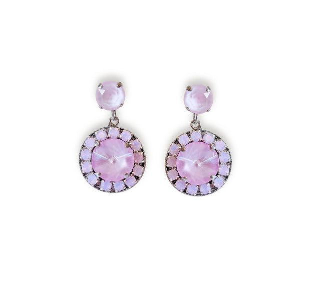 Crystal stud and drop halo earrings,soft,pink opal