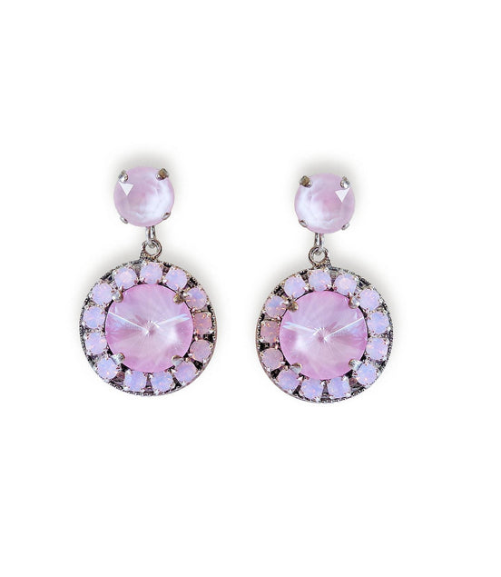 Crystal stud and drop halo earrings,soft,pink opal