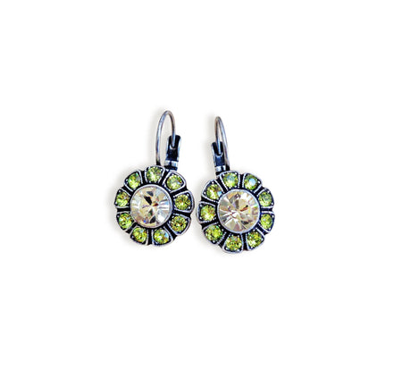 NINA crystal floral drop earrings,citrus green,antique silver