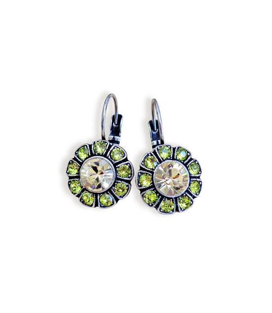NINA crystal floral drop earrings,citrus green,antique silver