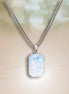 Crystal  large rectangular pendant necklace white opal,stainless steel