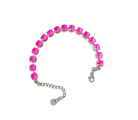 Austrian crystal  tennis bracelet electric pink,rhodium silver