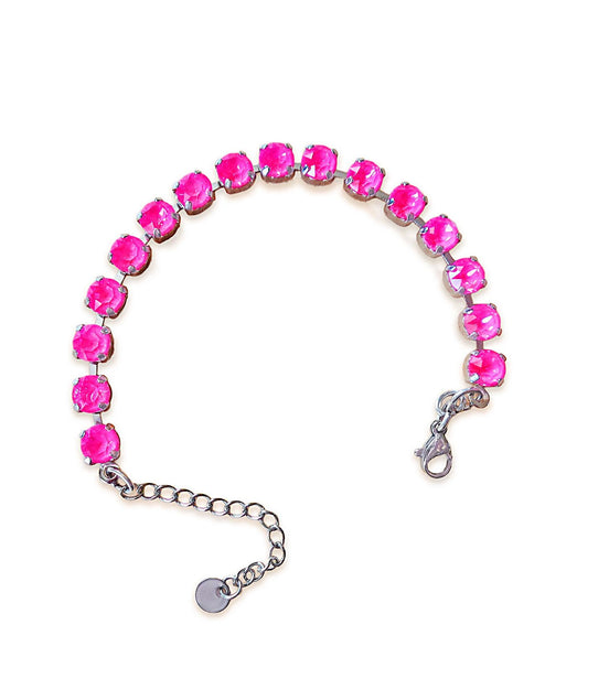 Austrian crystal  tennis bracelet electric pink,rhodium silver