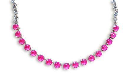 Crystal chain necklace  electric pink,rhodium silver