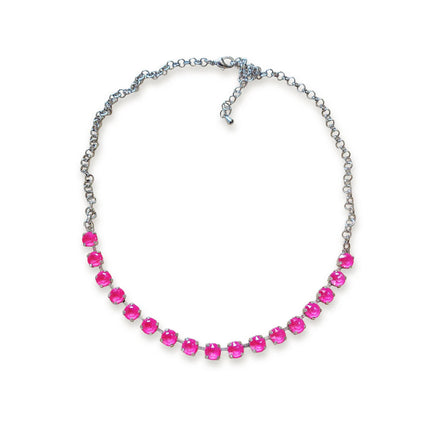 Crystal chain necklace  electric pink,rhodium silver