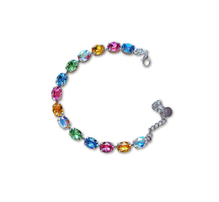 Austrian crystal oval stones  tennis style bracelet multicolour,rhodium silver