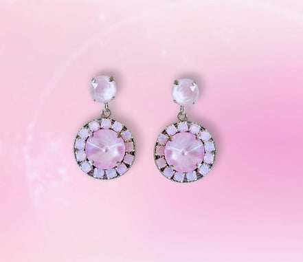 Crystal stud and drop halo earrings,soft,pink opal