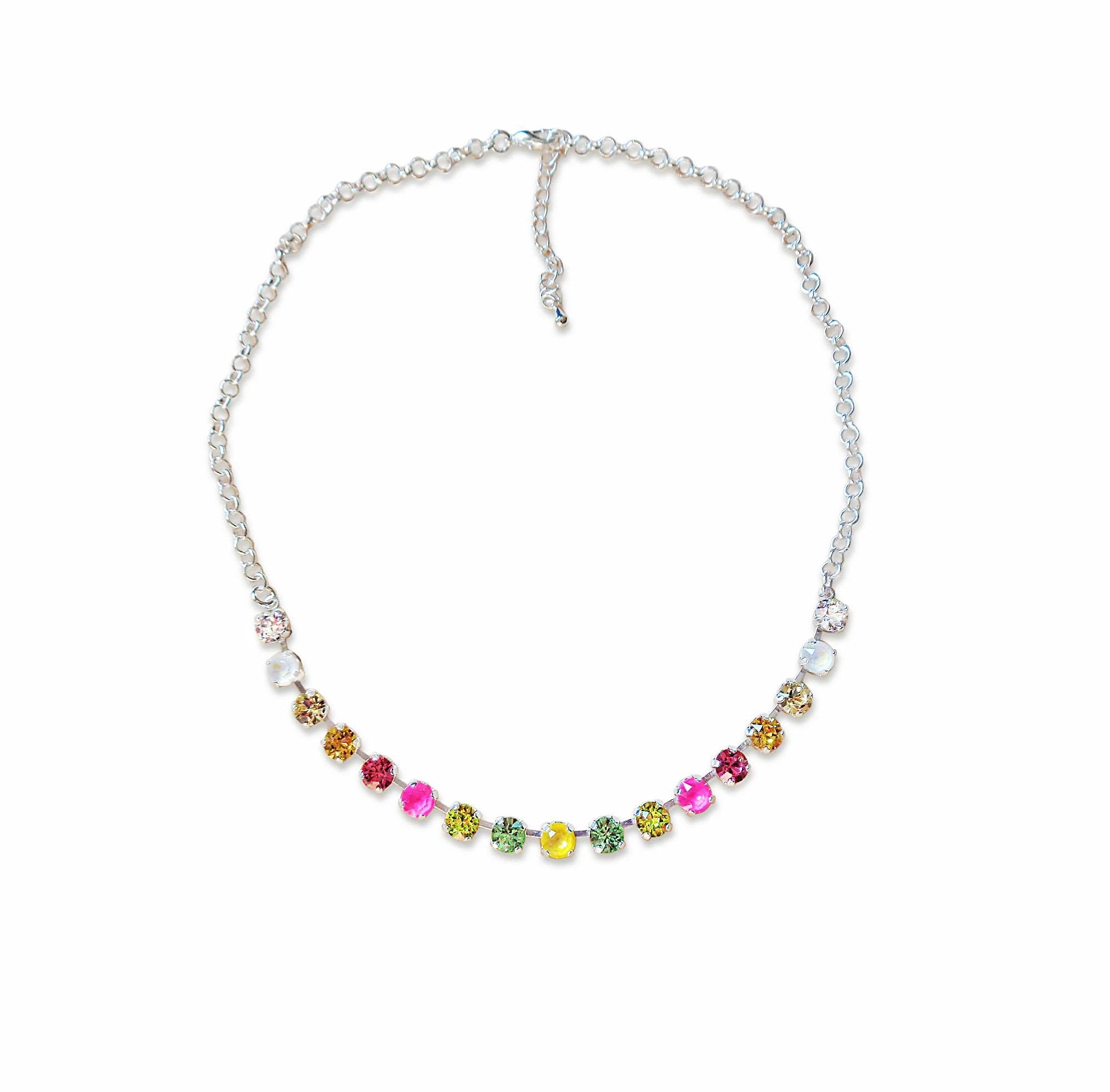Austrian crystal chain necklace or bracelet ,multicolour, bright silver