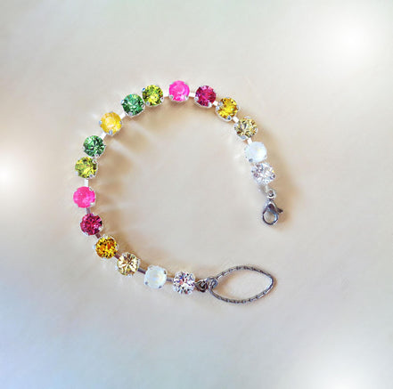 Austrian crystal chain necklace or bracelet ,multicolour, bright silver