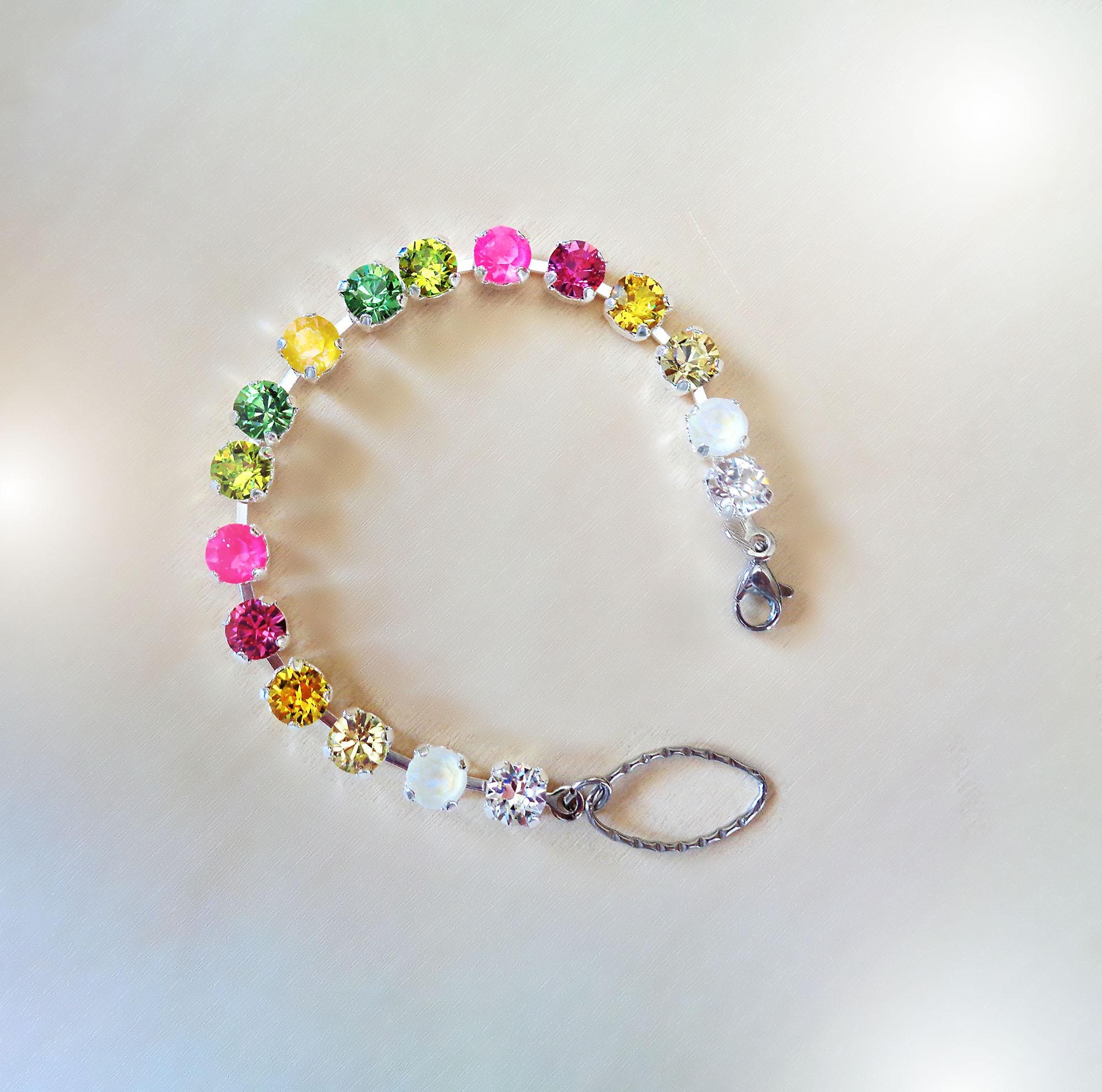 Austrian crystal chain necklace or bracelet ,multicolour, bright silver