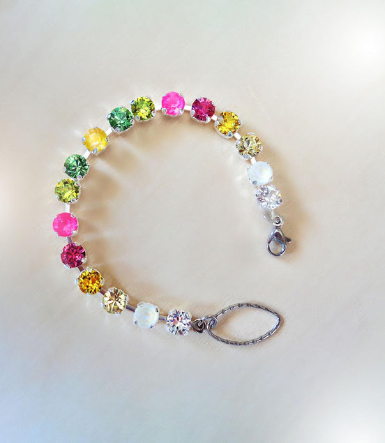 Austrian crystal chain necklace or bracelet ,multicolour, bright silver